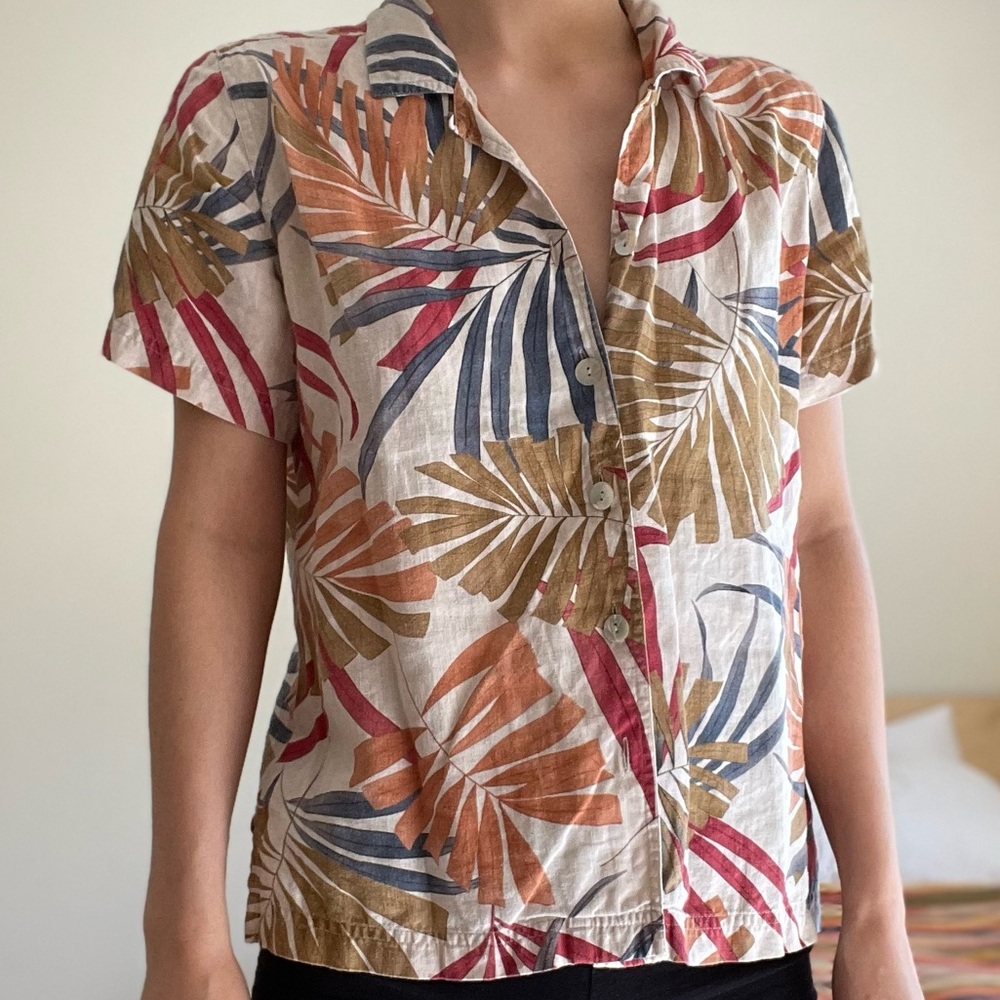 Vintage Palm Leaf Print Linen Shirt